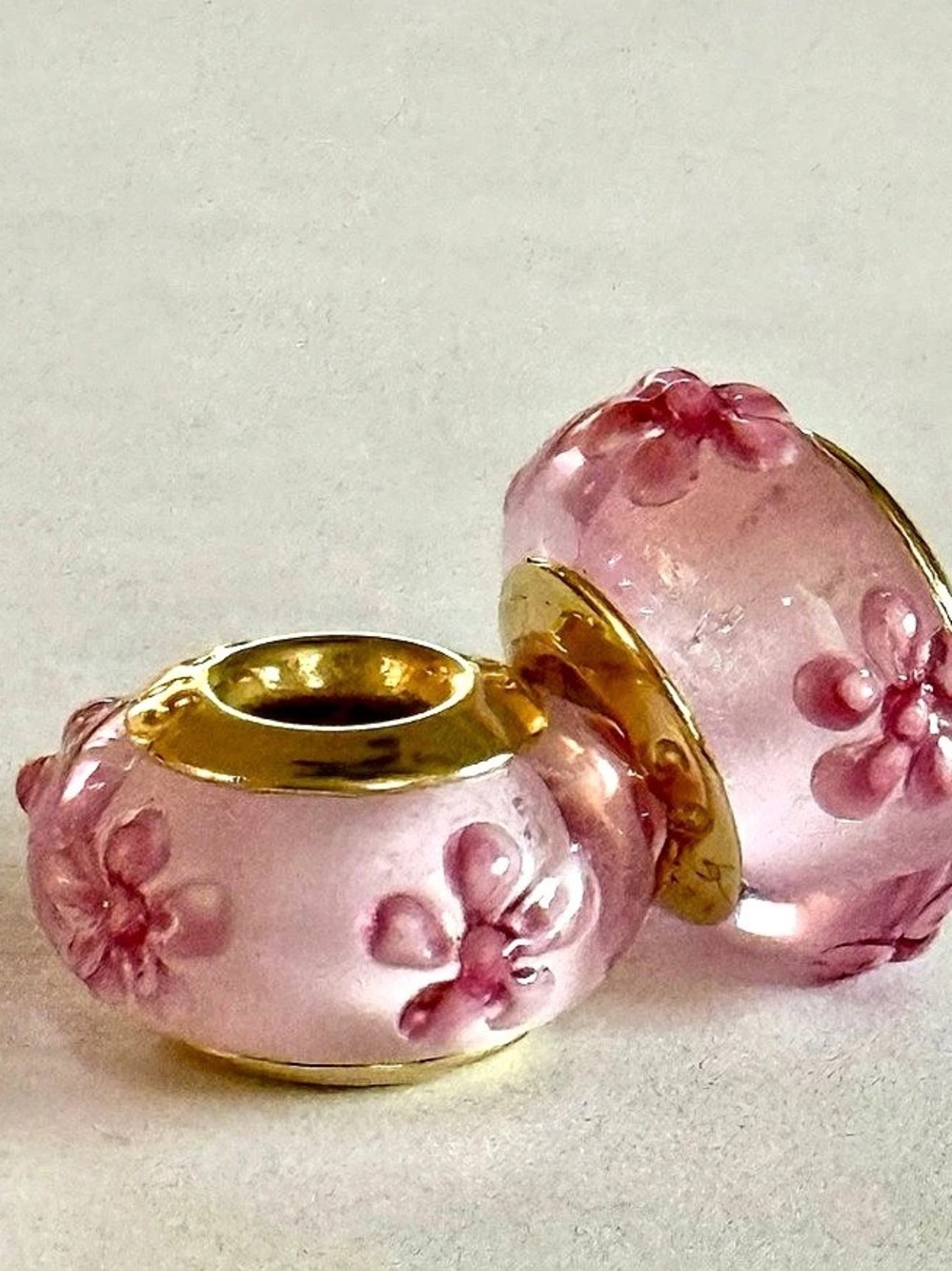 Pink Nostalgic Roses Murano Glass Charms set-gold core- fit Pandora Bracelet